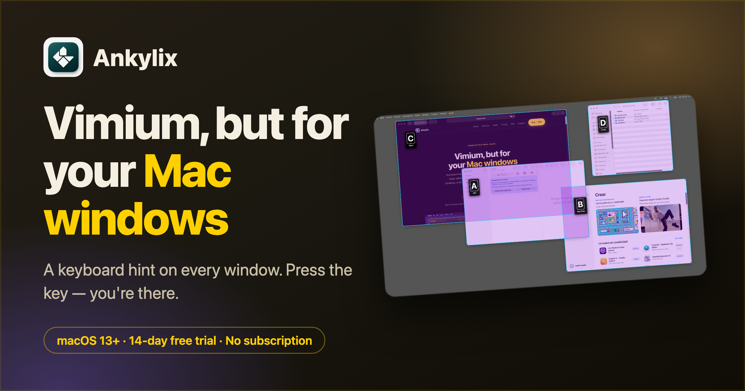 Ankylix — Vimium for your Mac windows screenshot